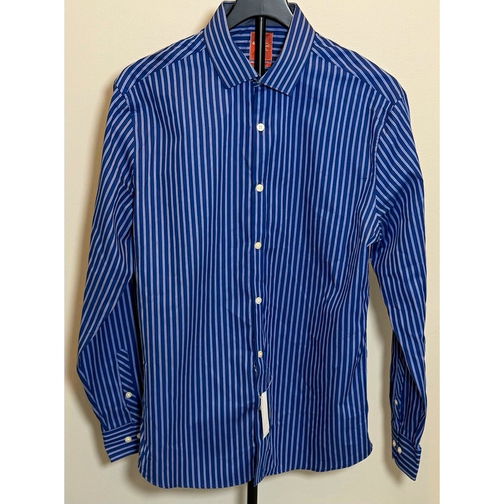 Original Penguin Slim Fit Blue/White Striped Cotton Dress Shirt 15.5 34/35 NWT